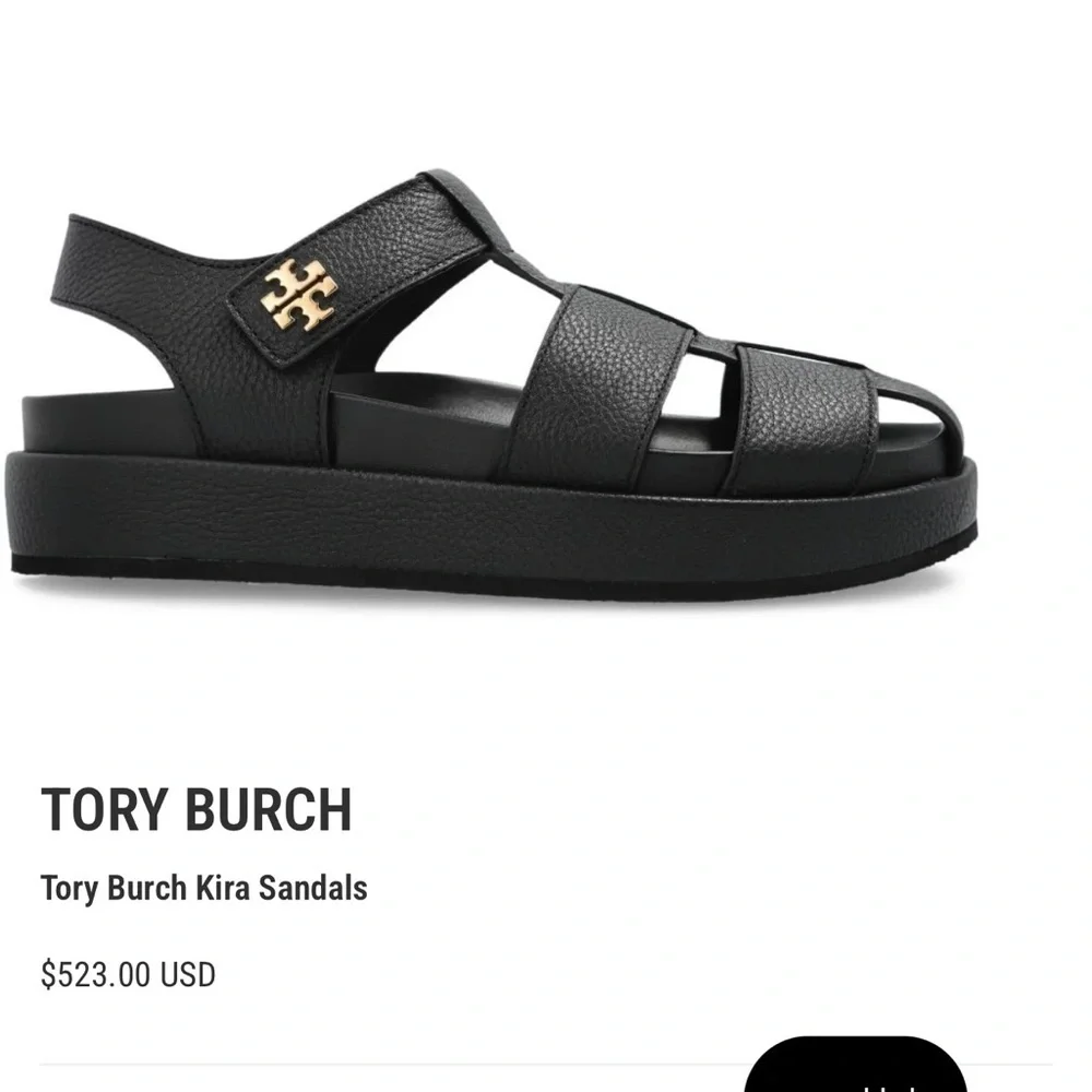 Tory Burch Black Fisherman Leather Sandals with Gold Logo